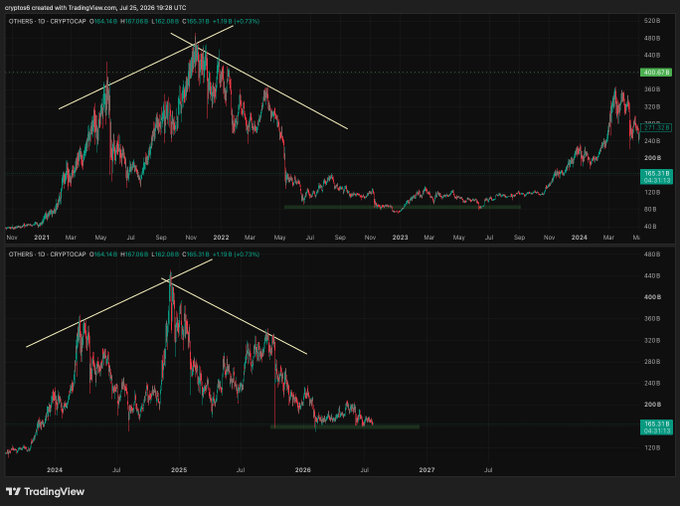 A TradingView chart showing OTHERS cryptocurrency market cap over multiple timeframes, displaying historical price patterns with resistance lines and current values around $165-182 billion.