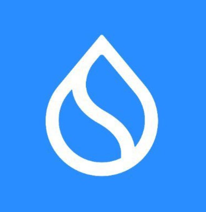 Sui cryptocurrency logo - a white stylized water drop symbol on a solid blue background.