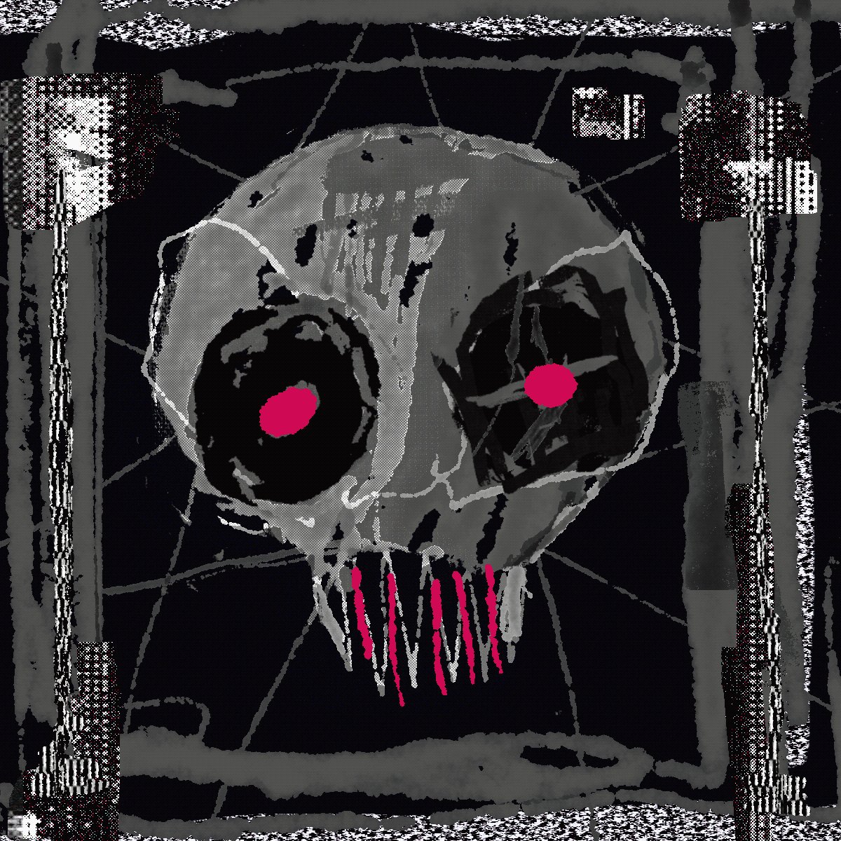 The image features a skull with red eyes, giving it a creepy appearance. It's placed within a black frame that has white lines running through it, creating an abstract background. The image also includes text that reads "Interface 010 - 'Naysayer'". This suggests that the image is related to a discussion or criticism of a particular design choice or concept in the context of the post.