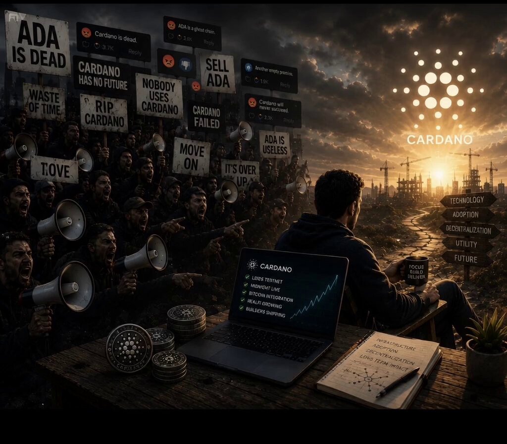 The image shows a man sitting at a desk with an open laptop, surrounded by various objects such as megaphones and books. The scene appears to be set against a dark background or sky, which contrasts with the bright sun shining through. There are multiple people in the image, some of whom seem to be holding megaphones, suggesting that they might be involved in a protest or rally related to the ADA campaign. The man sitting at the desk is focused on his laptop and seems to be reading something from it. The presence of these elements creates an atmosphere of activism and discussion surrounding theADA campaign.