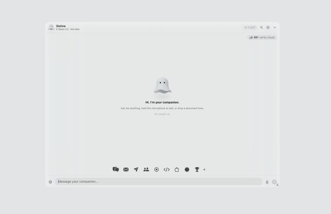 A screenshot of the Sine AI chat interface displaying a ghost icon and the greeting "Hi, I'm your companion."