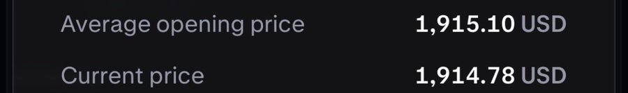 A trading screenshot shows an average opening price of 1,915.10 USD and a current price of 1,914.78 USD, illustrating the trader's comment about closing a position "just below entry" after a period of minimal price movement, reflecting their frustration with the lack of movement over 4 hours.
