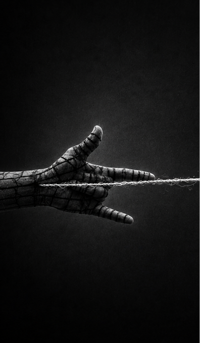 A black-and-white image shows a hand with cracked, fragmented skin gripping a taut rope against a dark background, symbolizing struggle or holding on. The "Swipe left" instruction likely precedes this image in a carousel, with this striking visual serving as an evocative hook or transition to the next slide.