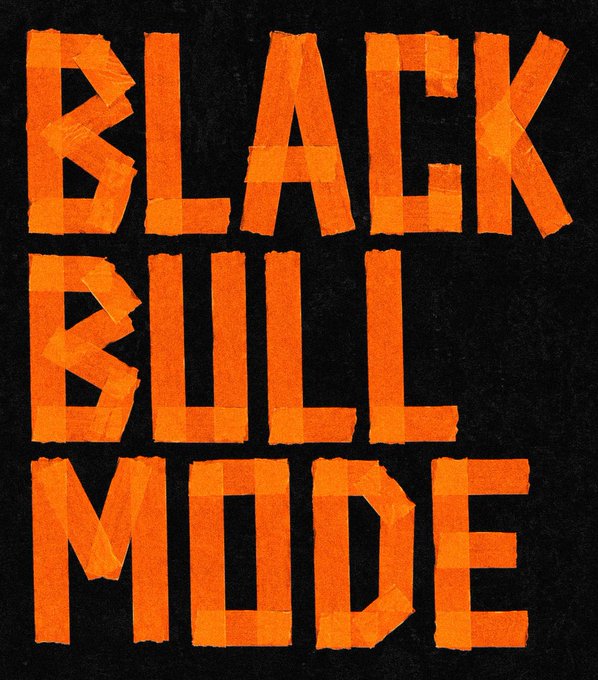 Bold orange text spelling "BLACK BULL MODE" is taped together in a collage style against a dark background, visually reinforcing the post's hype about $ANSEM's bullish momentum and crediting the "black bull" for starting the bull run.