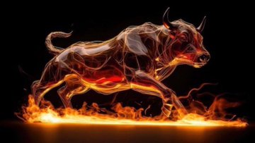 A glowing, fire-encircled bull charges through flames against a dark background, symbolizing bullish momentum. The fiery imagery visually reinforces the post's claim of a massive $12.5 billion U.S. Treasury debt buyback and its bullish implications for Bitcoin and risk assets.