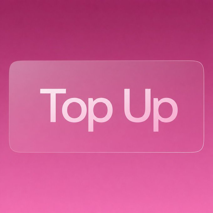 A pink button graphic with white text reading 'Top Up' displayed on a gradient pink background.