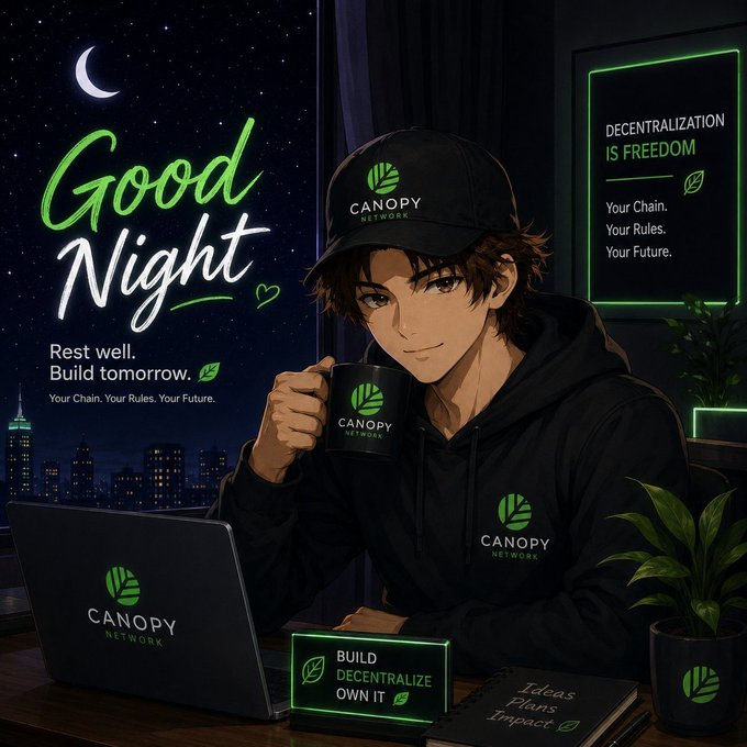 The image features a man sitting at a desk with a laptop computer open in front of him. He is wearing a black hoodie that has "Canopy" written across the back. The background includes a window, which could be an office or workspace setting. There are also two potted plants visible in the scene - one on the left side and another on the right side of the image.