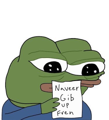 The image features a cartoon frog holding a piece of paper with text written on it, which reads "Naver Gib Up Fren". This suggests that the frog might be promoting or discussing a product named "Gib" along with the phrase "Up". The image is related to the post because it contains text about the frog and its message.
