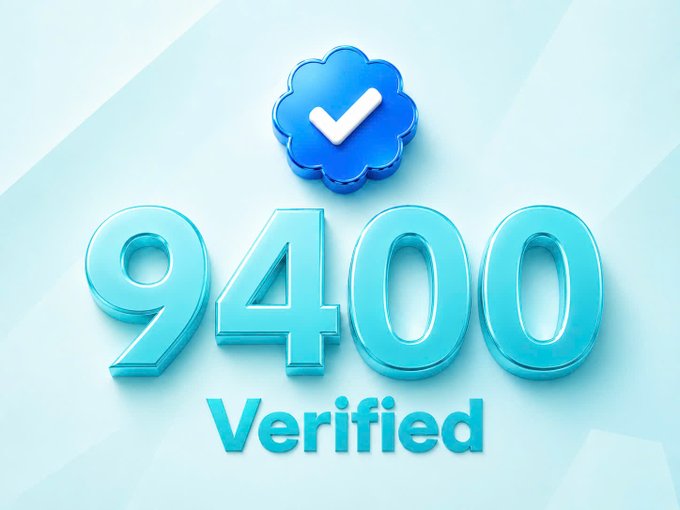 A 3D-rendered graphic showing the number '9400' with a blue verification checkmark badge and 'Verified' text beneath it.