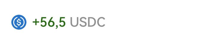 A notification showing a reward of +56.5 USDC (a blue USDC icon alongside green text), likely representing an airdrop or earnings received from Web3 platforms like Eldora Global, as referenced in the user's post about having enough fee for season 1 and preparing for season 3's largest reward pool.