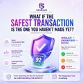 An infographic titled 'WHAT IS THE SAFEST TRANSACTION IS THE ONE YOU HAVEN'T MADE YET?' featuring a shield graphic and statistics on common crypto scam tactics.