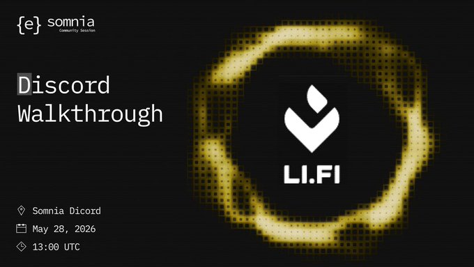 The image features a poster for an event related to LI.FI. The poster has a black background with a white logo that reads "LI.FI" surrounded by a circle of yellow dots, creating a unique visual effect. Below the logo, there is text that provides information about the event and its date. The poster also includes details about the session it's promoting, such as the time, location, and speaker.