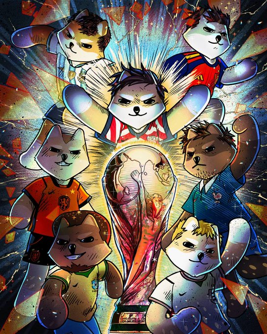 The image features a group of cartoon characters, including five dogs wearing soccer jerseys, standing around a trophy with their arms raised high in celebration. One dog is holding a soccer ball while another has a soccer goal net. The text "We are ready" is written above them, indicating that they have won the competition and are now ready to celebrate.
