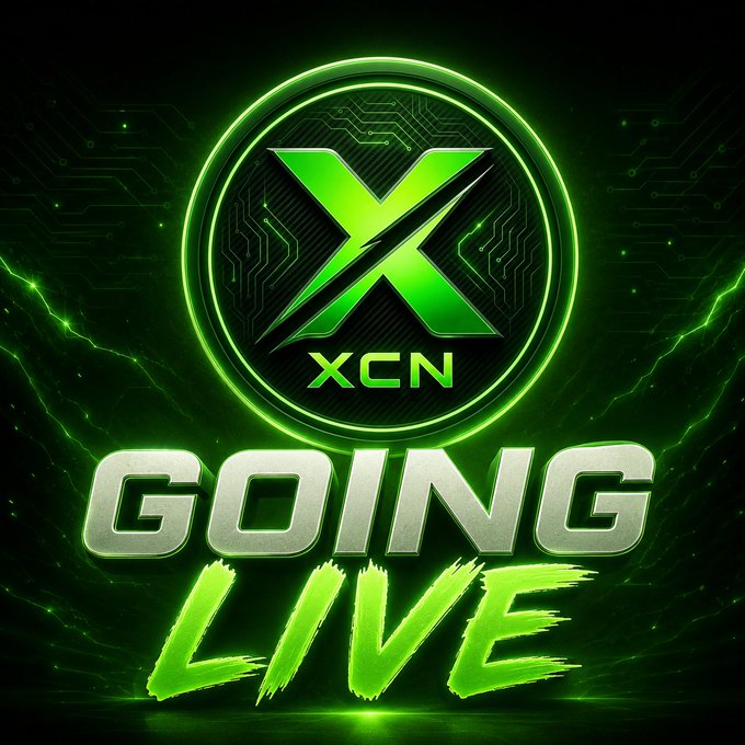 A neon green and black graphic design featuring the 'XCN' logo with an X symbol and the text 'GOING LIVE' in bold, stylized lettering.