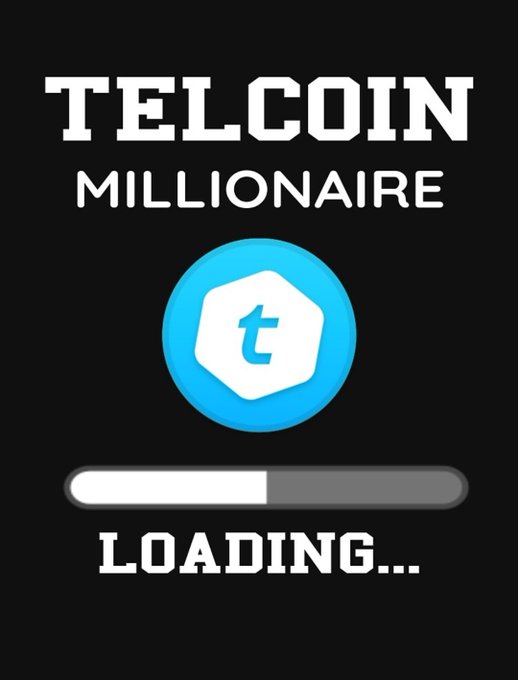A loading screen for a mobile app titled "TELCOIN MILLIONAIRE" featuring the Telcoin "t" logo and a progress bar partially filled, suggesting anticipation for the app's launch in connection with the "#Telcoin" promotion.