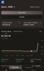 A screenshot of the Robinhood app showing the Dan1_ENft Master Account with a portfolio value of $1,687.38 and account value of $1,952.78, with a chart marked 'Aug 2025'.