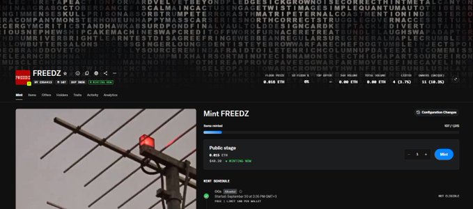 Screenshot of a Minecraft server status page showing 'Mint FREEDZ' as public with 0 online, alongside an image of a red signal light.