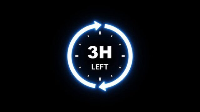 A digital countdown graphic displaying '3H LEFT' inside a glowing blue circular arrow design on a black background.