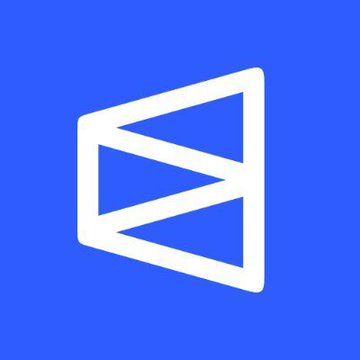 A simple logo consisting of a white stylized geometric shape resembling an 'N' inside a rectangle on a solid blue background.