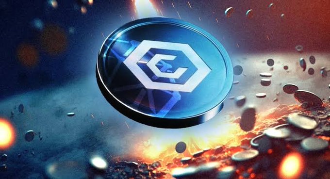 A glowing blue Crypto.com coin (CRO) floats dramatically above a fiery, molten landscape filled with scattered coins and sparks, symbolizing the turbulent, fiery nature of the crypto market. The image visually echoes the post's hopeful tone about CRO potentially regaining bullish momentum.