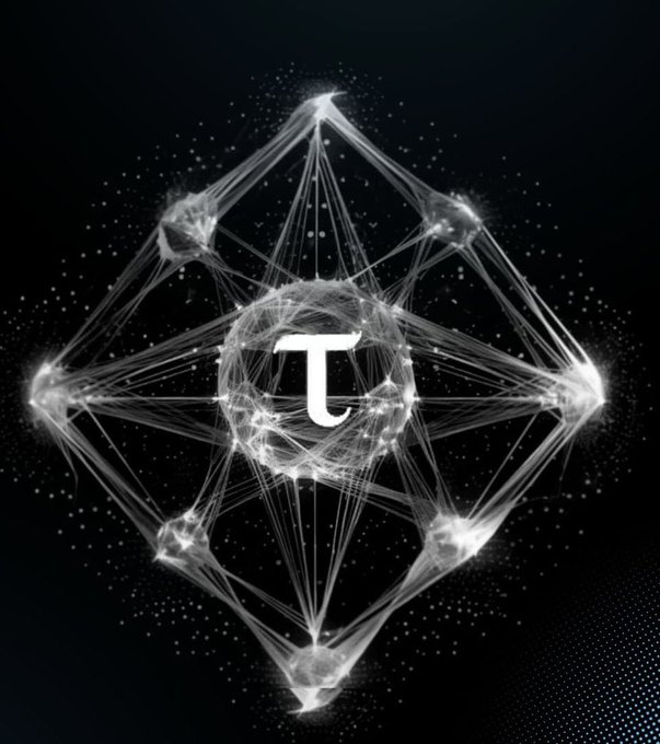 A glowing white geometric crystal structure surrounding a central 'T' symbol on a dark background.