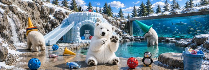 This image features polar bears in a playful arctic setting, a fitting banner for the Solana token $Momota on Moby.