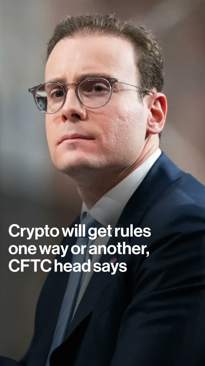 CFTC Chairman Michael S. Selig is shown in a close-up portrait wearing glasses and a dark suit, with the caption "Crypto will get rules one way or another, CFTC head says" overlaid on the image. The photo illustrates the accompanying post about his statement that crypto market structure rules will be established regardless of whether Congress passes landmark legislation.