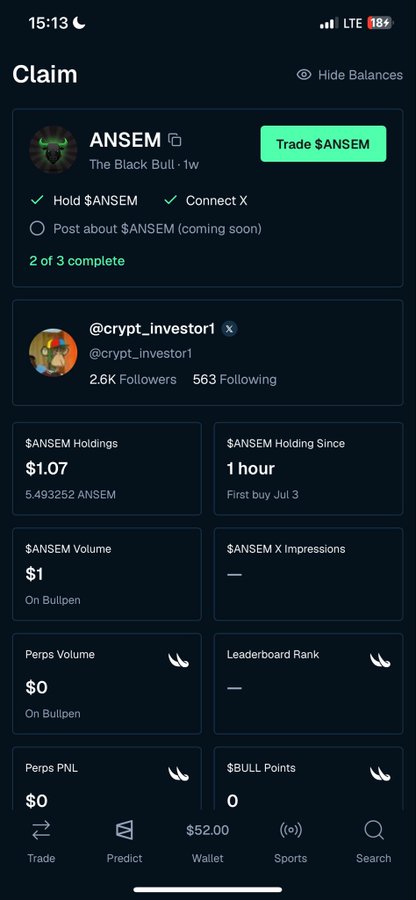 Identical duplicate screenshot to image 3, showing the $ANSEM claim page on a crypto mobile app.