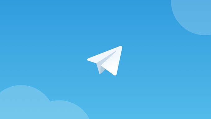 The white paper airplane logo of the Telegram messaging app centered on a light blue background with stylized clouds.