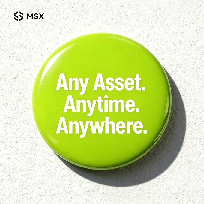 A green MSX button/pin on a white textured background displays the text 'Any Asset. Anytime. Anywhere.'