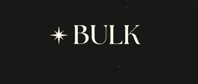The BULK logo featuring a star icon next to the word "BULK" in white serif font on a black background.
