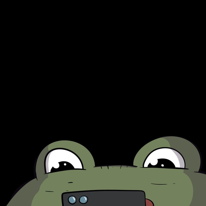 A green cartoon frog peeks up from the bottom of a black screen, appearing to watch or wait, which playfully illustrates the "coming soon" Discord announcement for the $Pistacio community.