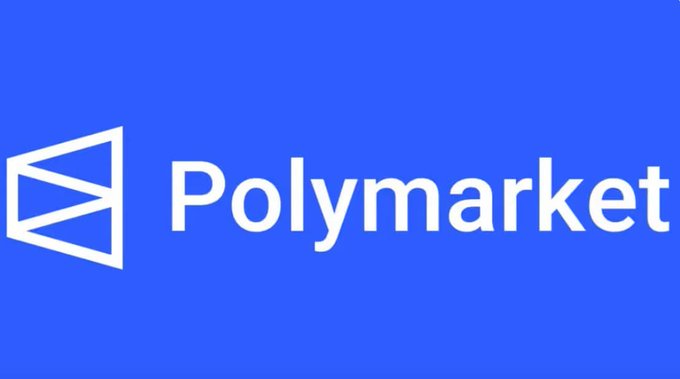 The image displays the Polymarket logo, featuring a white geometric icon alongside the company name in white text on a blue background. The logo directly corresponds to the prediction market platform mentioned in the post, which discusses JPMorgan cutting banking ties with Polymarket due to regulatory concerns while remaining open to a future underwriting relationship.