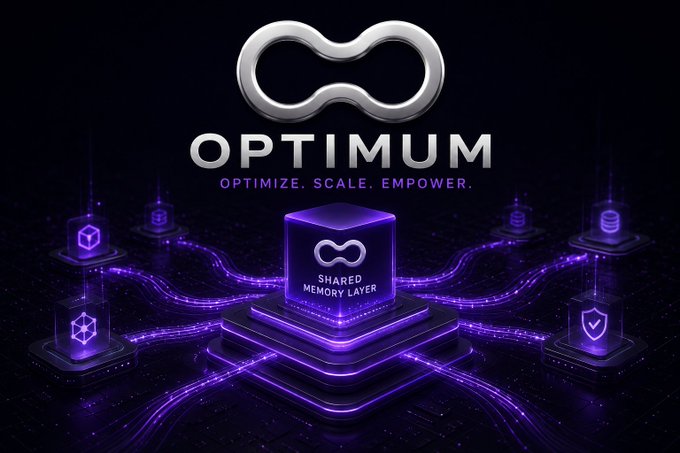 The image features a purple cube with an "Optium" logo at its center, surrounded by various other cubes of different sizes and colors. The text above the image reads "Optium Optimize, Scale, Empower". This suggests that the image is related to the concept of optimizing memory coordination in distributed systems or networks.