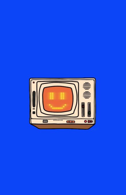 A retro illustration of a vintage television set displaying a pixelated orange smiley face on its screen against a bright blue background.