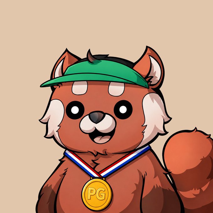 A cheerful cartoon red panda wearing a green visor proudly displays a gold "PG" medal around its neck, perfectly capturing the fun and triumphant "Gm Legends" weekend spirit.