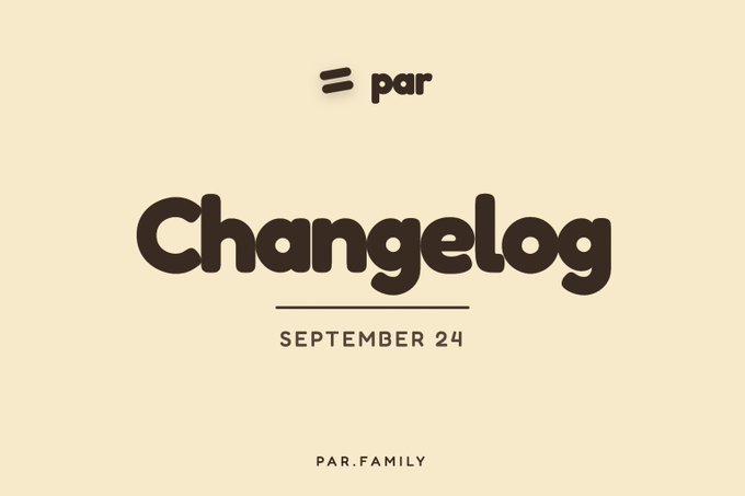 A promotional graphic with a cream background displaying the 'par' logo, the word 'Changelog' in large bold text, dated 'SEPTEMBER 24' with 'PAR.FAMILY' at the bottom.