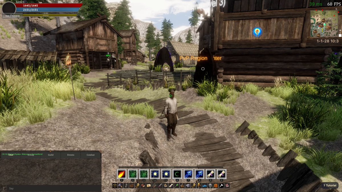 The image shows a scene from a video game, where a player is walking through a village with wooden houses and trees surrounding them. The player's character is holding a sword, ready for battle or exploration. In the background, there are two other characters - one standing near a building and another sitting on a bench. A post about the game has been shared by Solana Gaming, which includes information about the game's rating of 18+ and the time it took to complete the game.