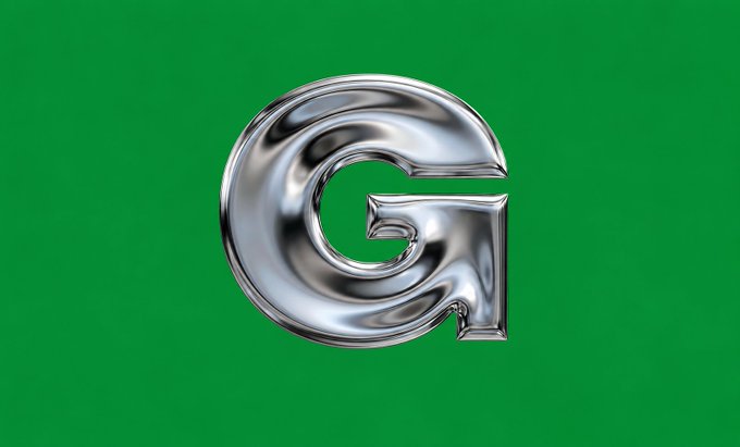 A 3D chrome letter 'G' on a solid green background.