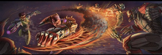 A fiery-haired character charges forward wielding a massive flaming blade against armored foes, capturing the action-packed RPG combat of the NeuroGuardians Neuroverse open-world game that transforms NFTs into playable agents. The dynamic battle scene visually represents the post's claim of meaningful in-game utility, moving beyond static profile pictures to immersive missions and gameplay.