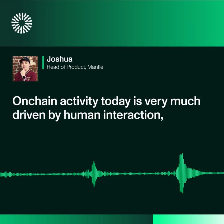 The image features a green background with white text that reads "Agents are about to drive most of what happens onchain. But only where the infrastructure lets them read, reason, and execute natively. If it isn'e obvious by now, we've been building the rails for exactly this - to power the agentic economy." The image also includes a green wave-like shape that appears to be a part of the audio track or sound effect in the bottom right corner.