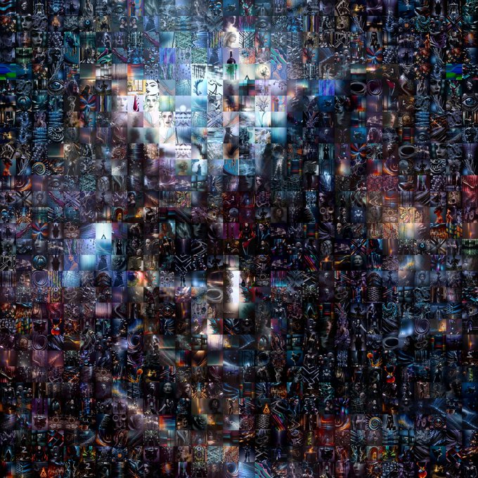 A dense mosaic collage composed of many small images, with a ghostly face subtly visible emerging from the center of the composition.