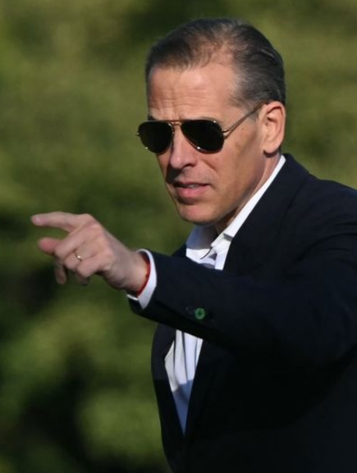A man in a dark suit and sunglasses points assertively toward the camera, with the image accompanying a post discussing meme coins and the low 13% probability that Biden's son's coin will surpass Trump's in market cap by year-end.