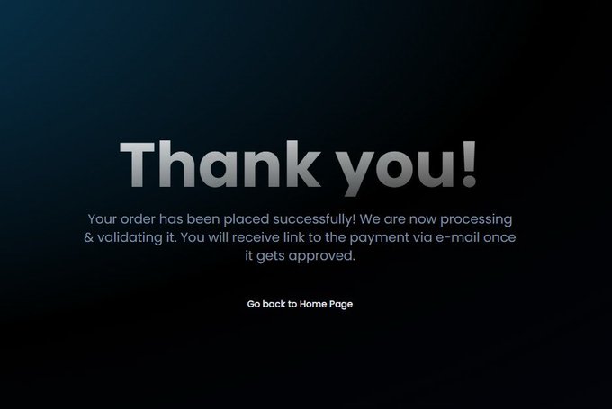 A "Thank you!" message confirms that an order has been successfully placed and is being processed. The accompanying post states "Dex paid $FERRE GAPN6E5uEEfpvsycB6s5xYGwNLyt3Q3rwoKVWLHfpump", indicating the crypto transaction that led to this confirmation.