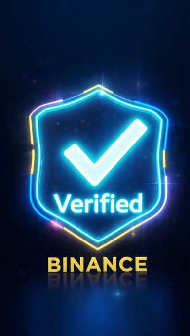 A neon-style graphic featuring a blue shield with a checkmark and the word 'Verified', above the text 'BINANCE' on a dark blue background.