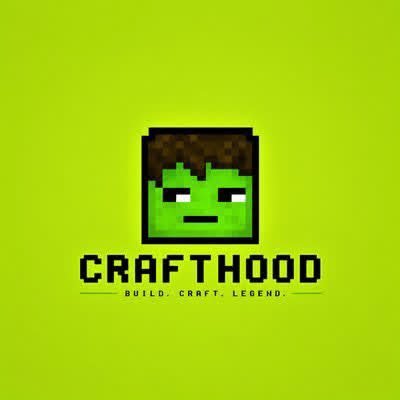 A logo features a green Minecraft-style block character with the text 'CRAFTHOOD' and the tagline 'BUILD. CRAFT. LEGEND.' on a green background.