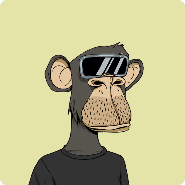 A cartoon illustration of a monkey wearing VR goggles and a black t-shirt against a pale yellow background.