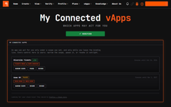 A screenshot of a web application interface titled 'My Connected vApps' with an 'Inspect' button and various configuration fields visible on a dark background.
