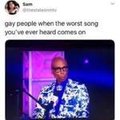 A blurry thumbnail showing a person on stage with the caption 'guy peepin when the worst song you've ever heard comes on'.