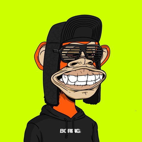 A cartoon illustration features a grinning monkey character wearing shutter shades, a black trapper hat, and a black hoodie with 'BORING' printed on it, set against a bright green background.